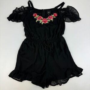 Disney Princess Size M Embroidered Rose Romper Black